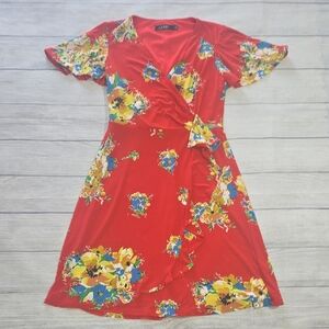 Lauren Ralph Lauren Floral Ruffle-Trim Jersey Dress Red/Yellow/Multi Size 4